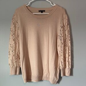 Adrianna Papell Cream Lace Sleeve Sweater, L